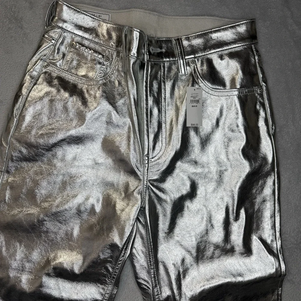 NWT Gap Cheeky Straight High Rise Pants 28 6R Metallic Silver Faux Leather